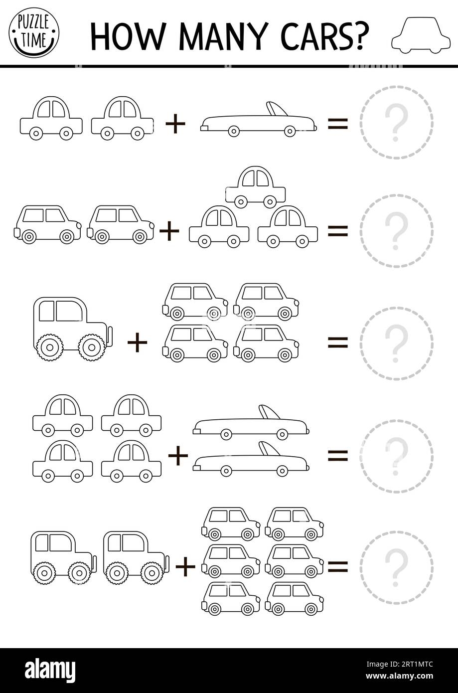 How Many Cars Black And White Game Transportation Line Math Addition Activity For Preschool Children Simple Line Transport Printable Counting Worksh Stock Vector Image Art Alamy