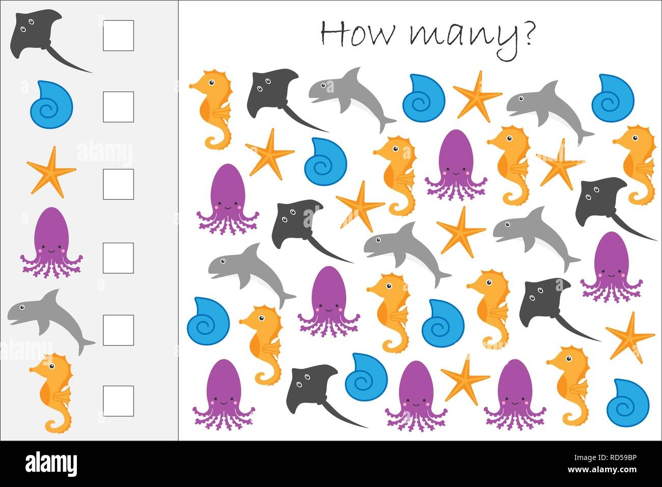 How Many Counting Game With Ocean Animals For Kids Educational Maths Task For The Development Of Logical Thinking Preschool Worksheet Activity Coun Stock Vector Image U0026 Art Alamy How Many Counting Game With Ocean Animals For Kids Educational Maths Task For The Development Of Logical Thinking Preschool Worksheet Activity Coun Stock Vector Image U0026 Art Alamy