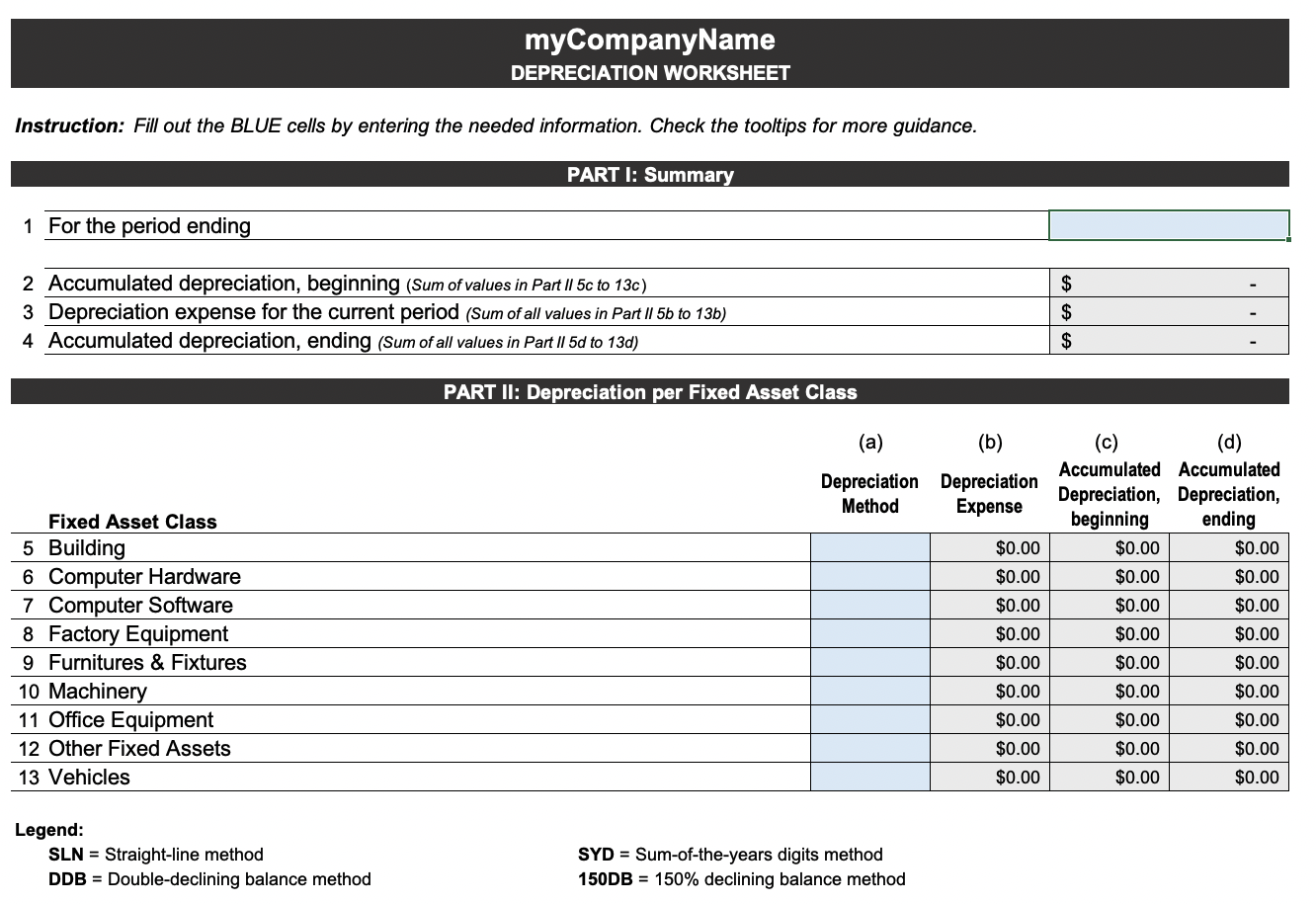 Printable Depreciation Worksheet