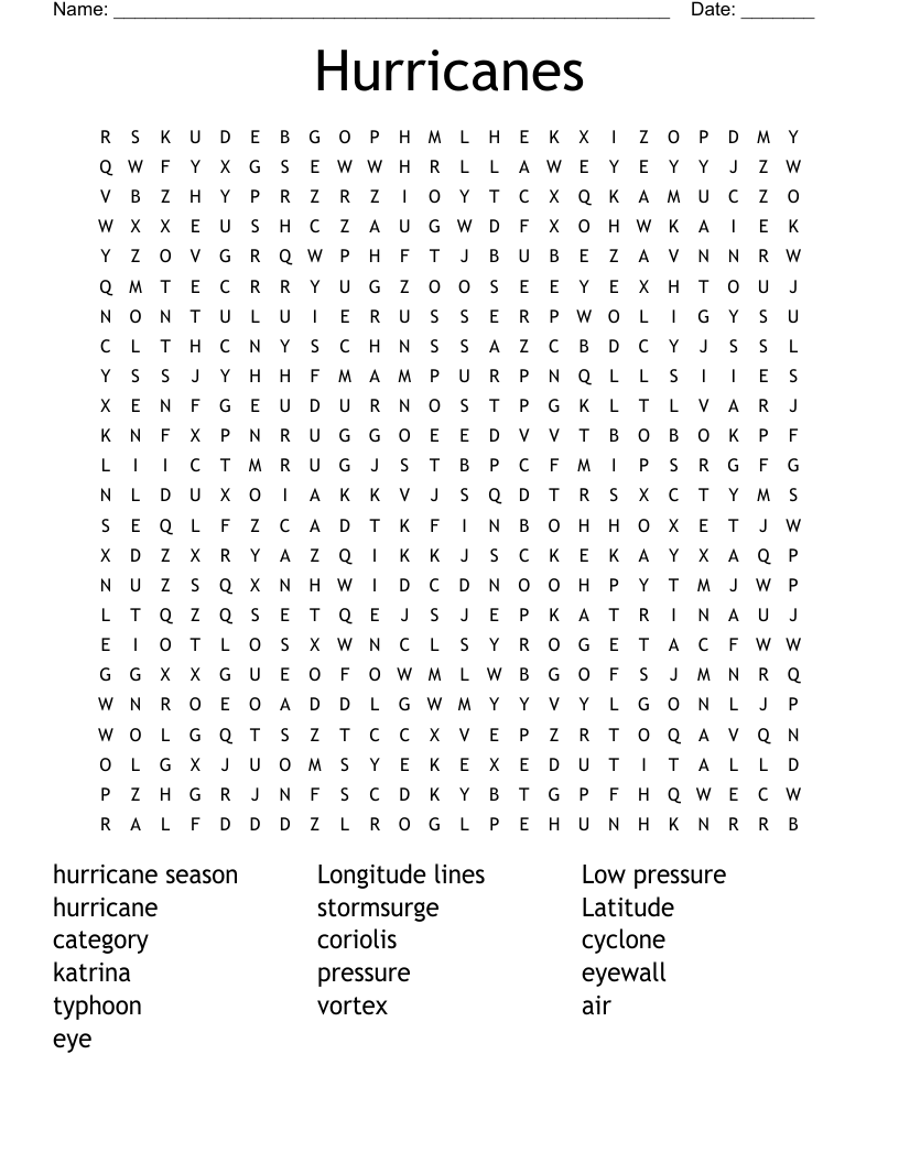 Hurricanes Word Search WordMint Hurricanes Word Search WordMint
