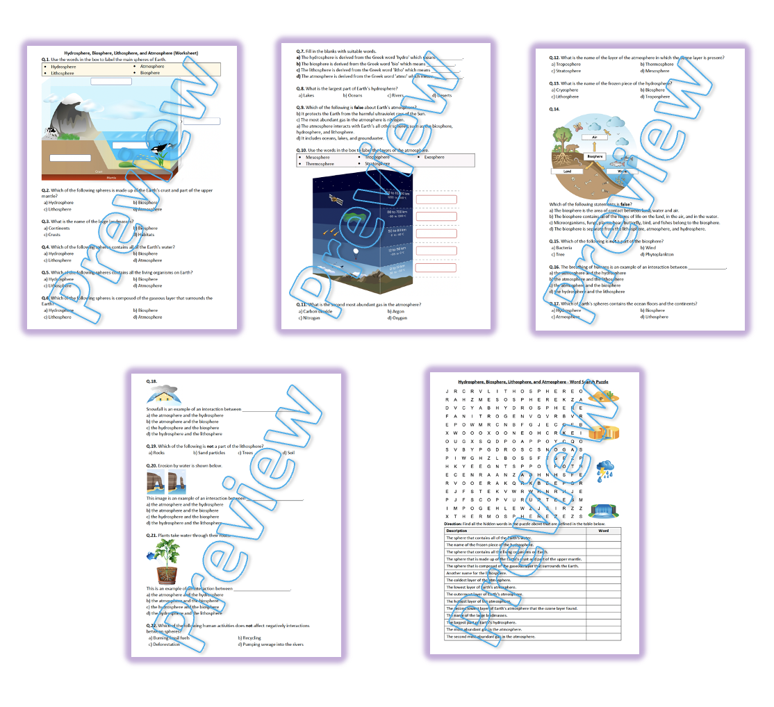 Hydrosphere Biosphere Lithosphere And Atmosphere Worksheet Puzzle Printable Teaching Resources