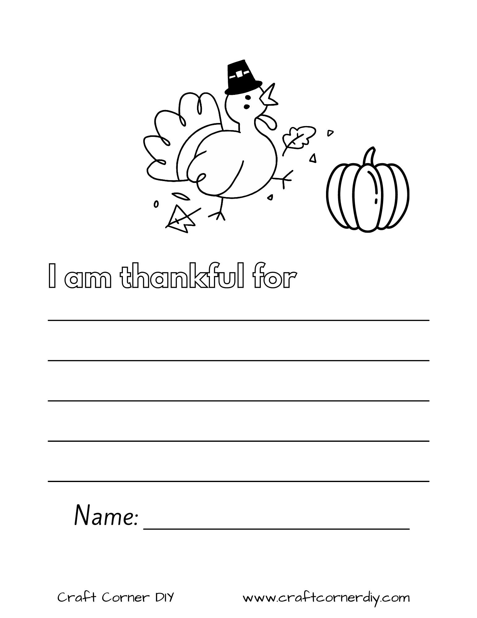 I Am Thankful For Printable Worksheet