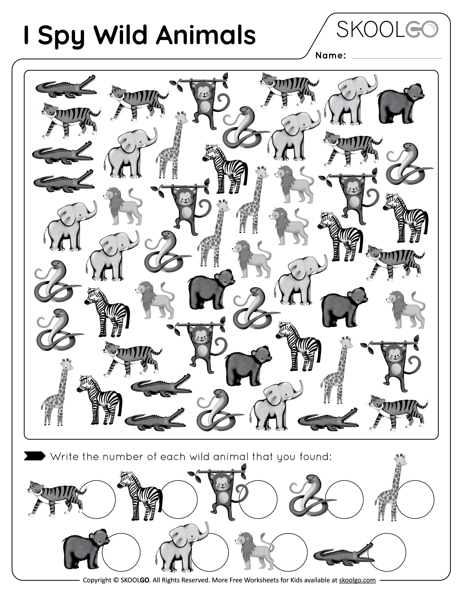 I Spy Wild Animals Free Worksheet SKOOLGO