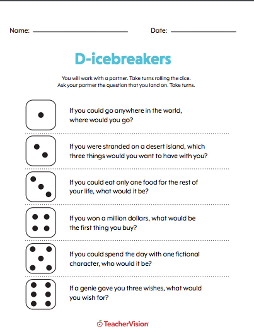 Icebreaker Worksheets Activities For Back To School TeacherVision