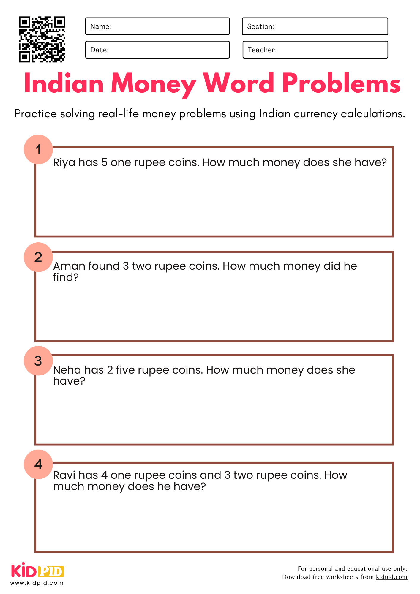 Identify Currency Note Worksheet Kidpid