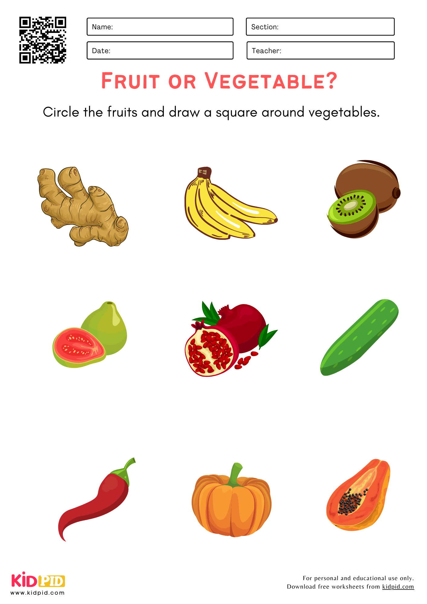 Identify Fruit And Vegetable Worksheet For Preschool Kidpid