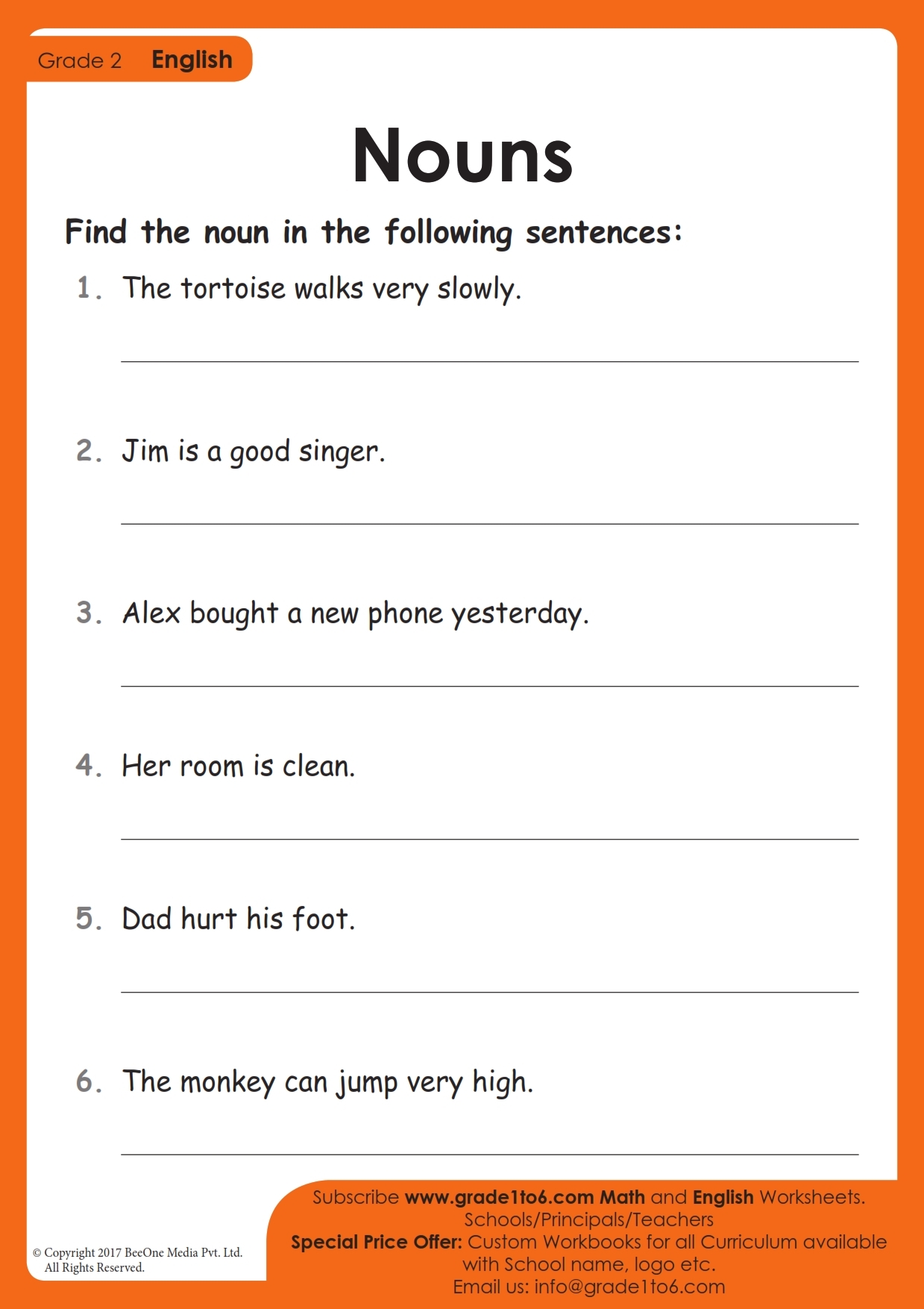 Identifying Nouns In Sentences Worksheet Grade1to6 Identifying Nouns In Sentences Worksheet Grade1to6