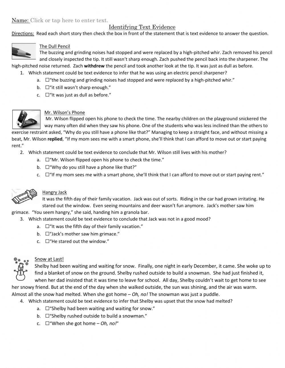 Identifying Text Evidence Worksheet Worksheets Library