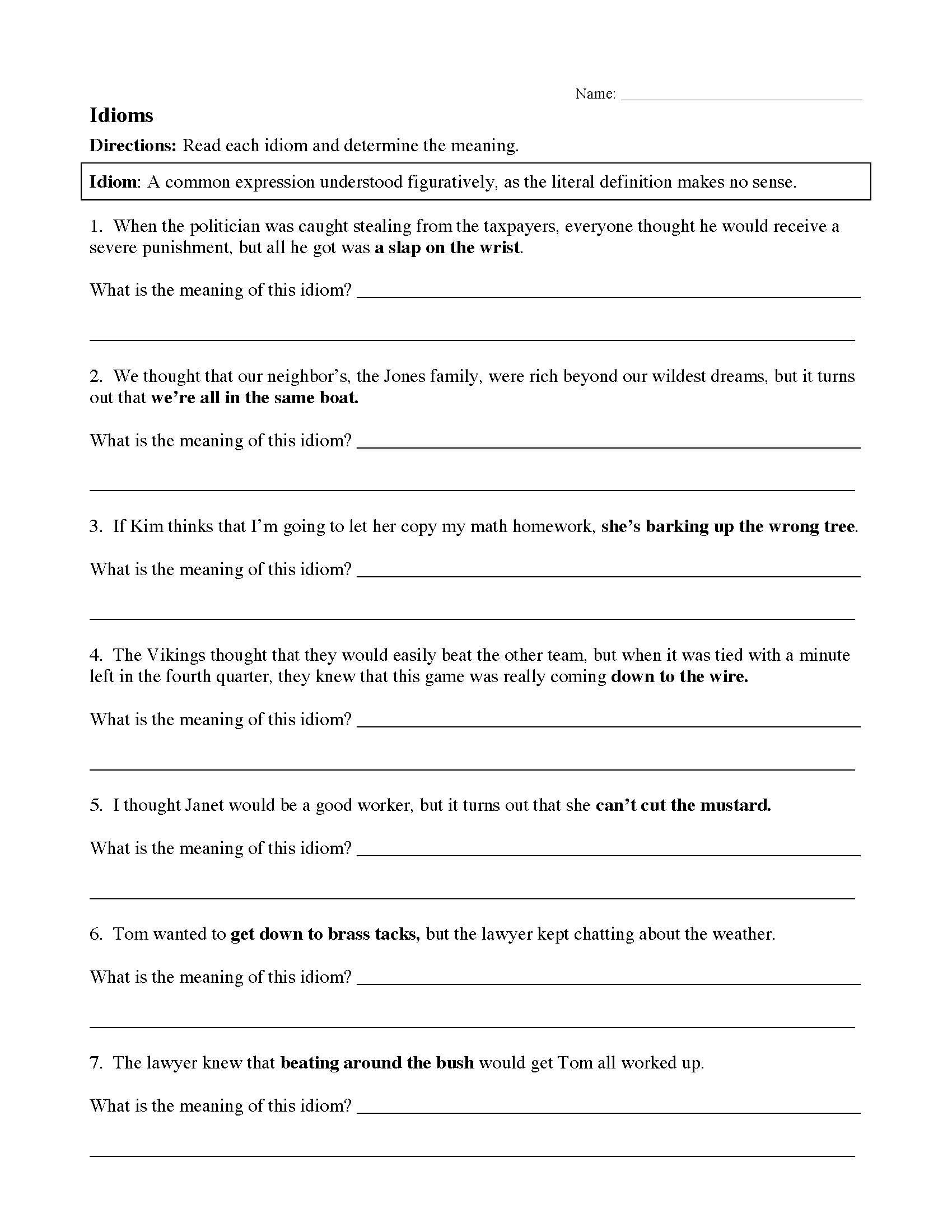 Idiom Worksheets Tests Figurative Language Activities Idiom Worksheets Tests Figurative Language Activities