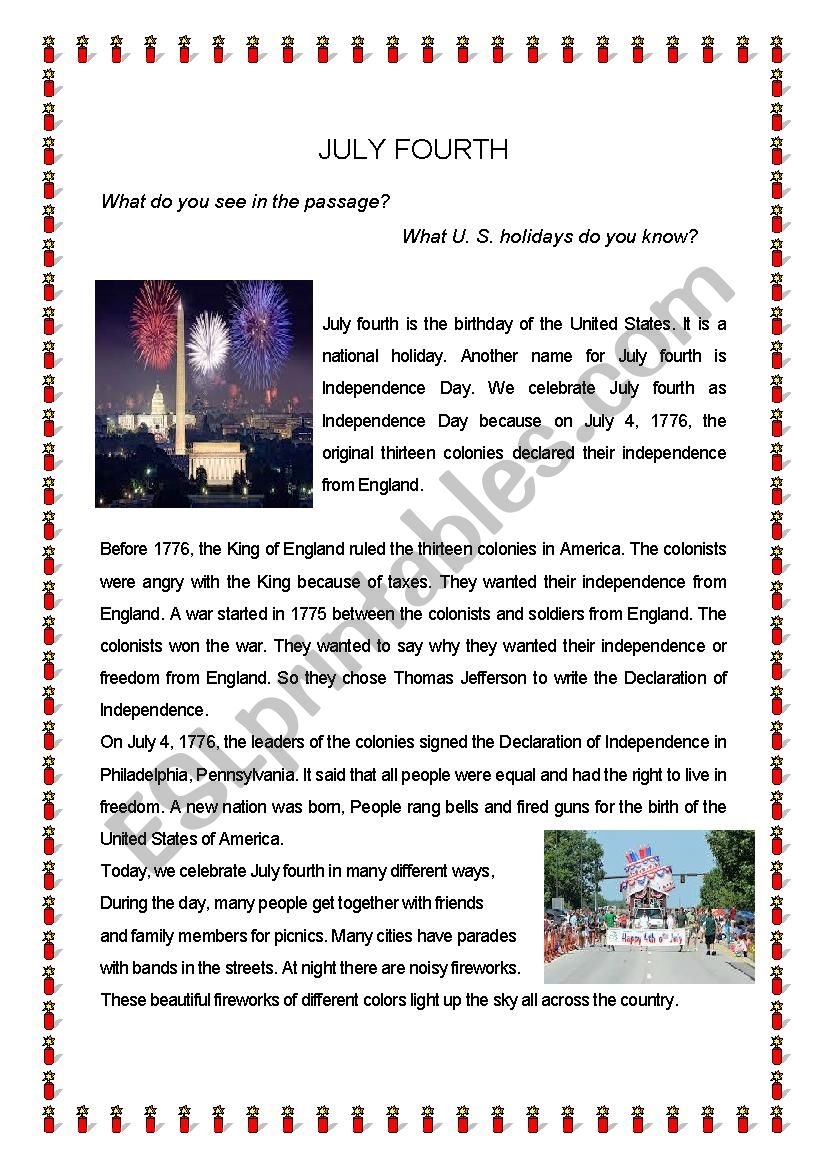 Indian Independence Day Reading Comprehension Worksheet