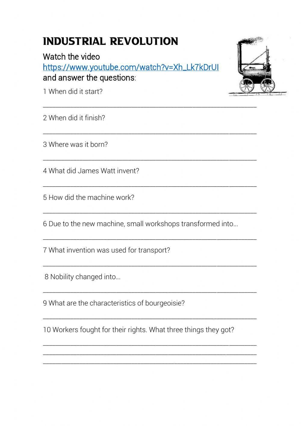 Free Printable Industrial Revolution Worksheets