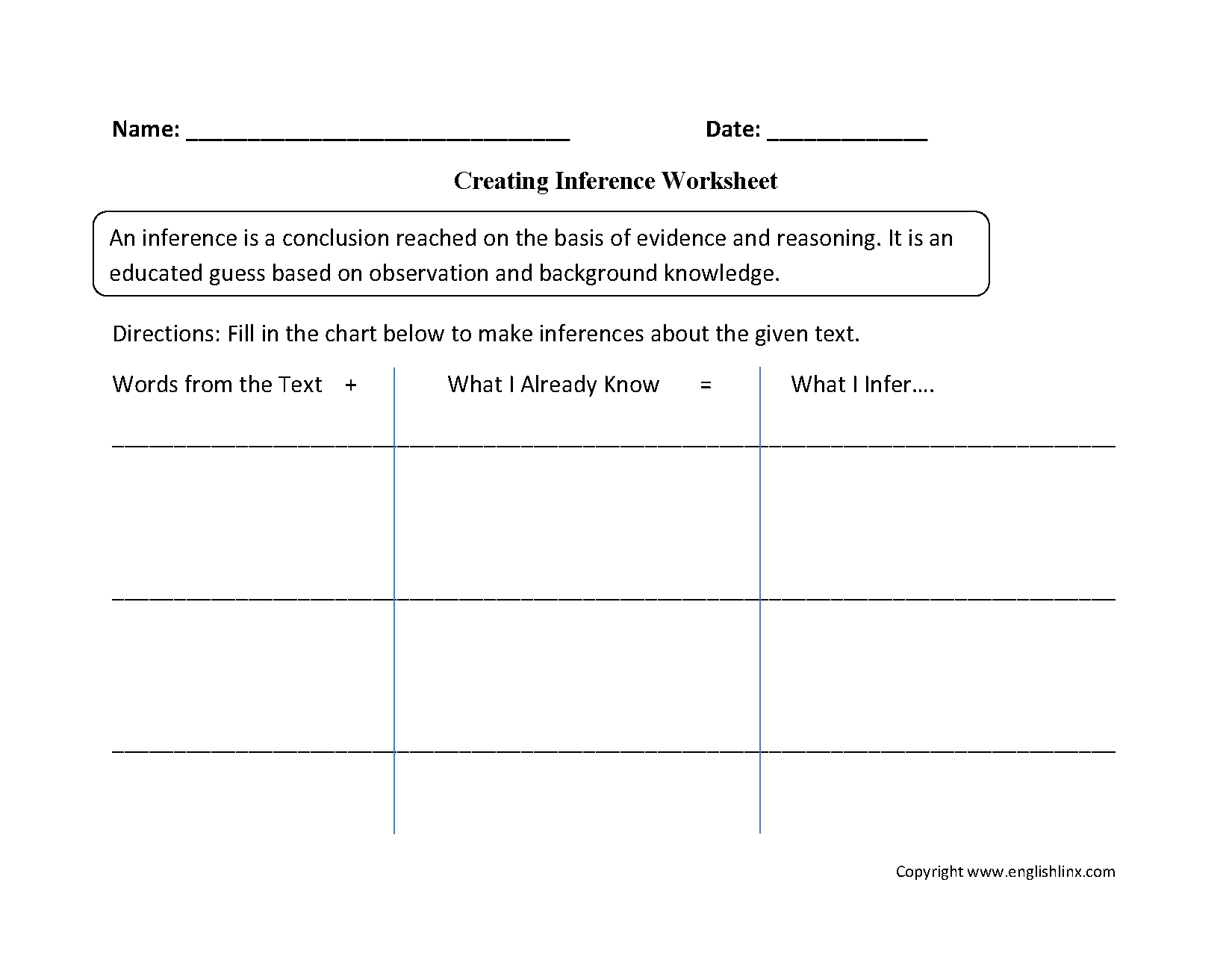 Inference Worksheets Creating Inference Worksheet