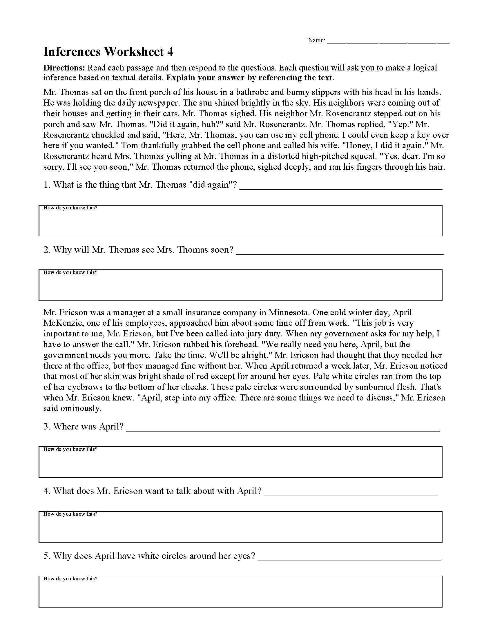 Free 4th Grade Math Inference Worksheets