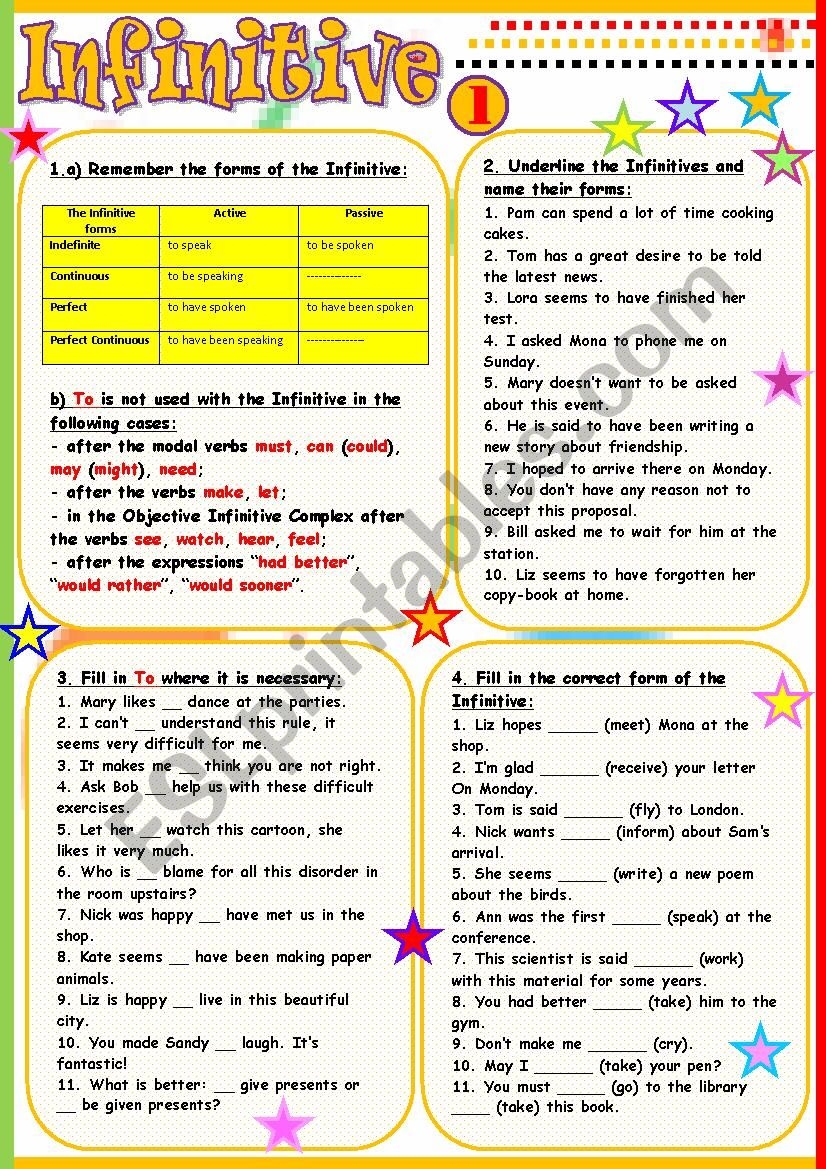 Infinitive ESL Worksheet By Tmk939 Infinitive ESL Worksheet By Tmk939