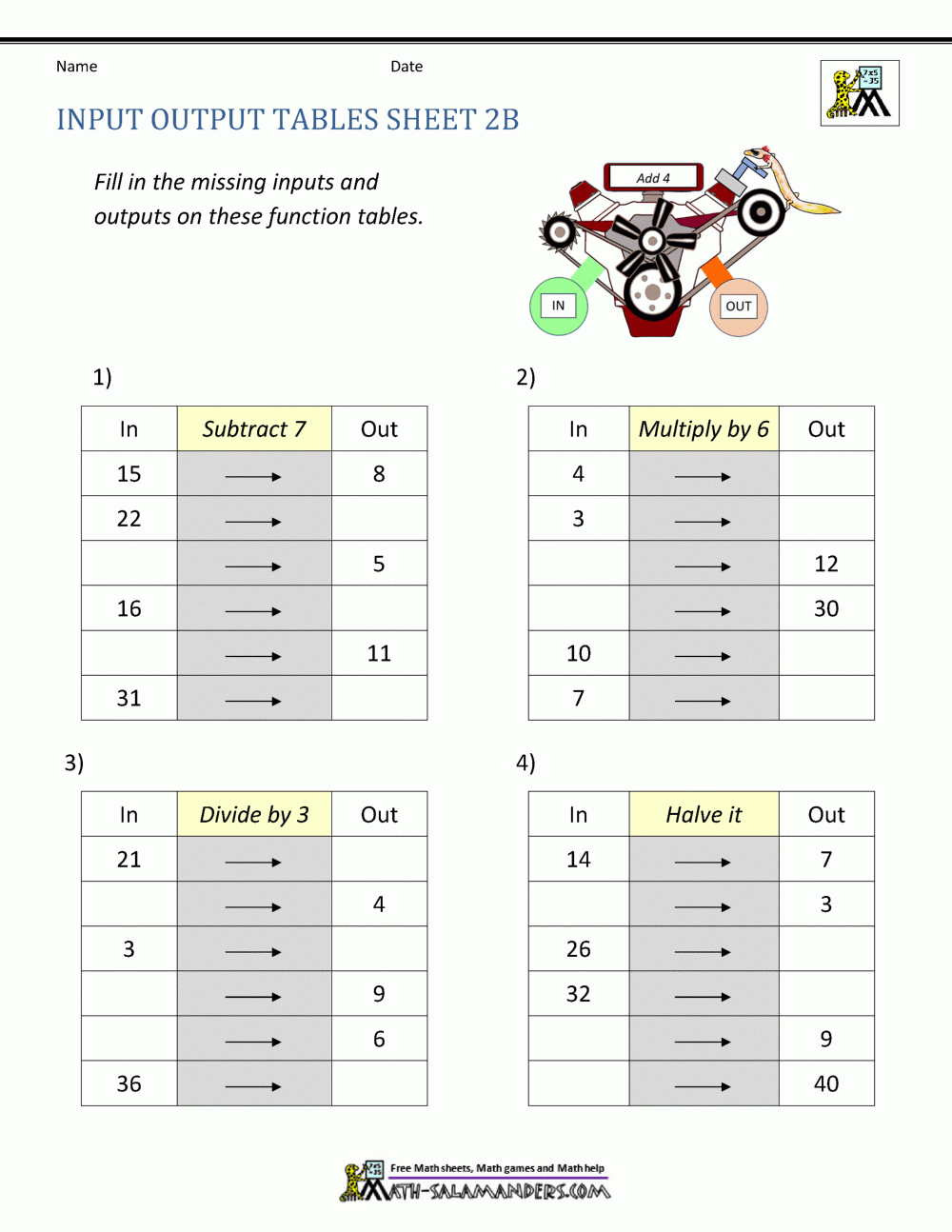 Free Printable Input Output Worksheets