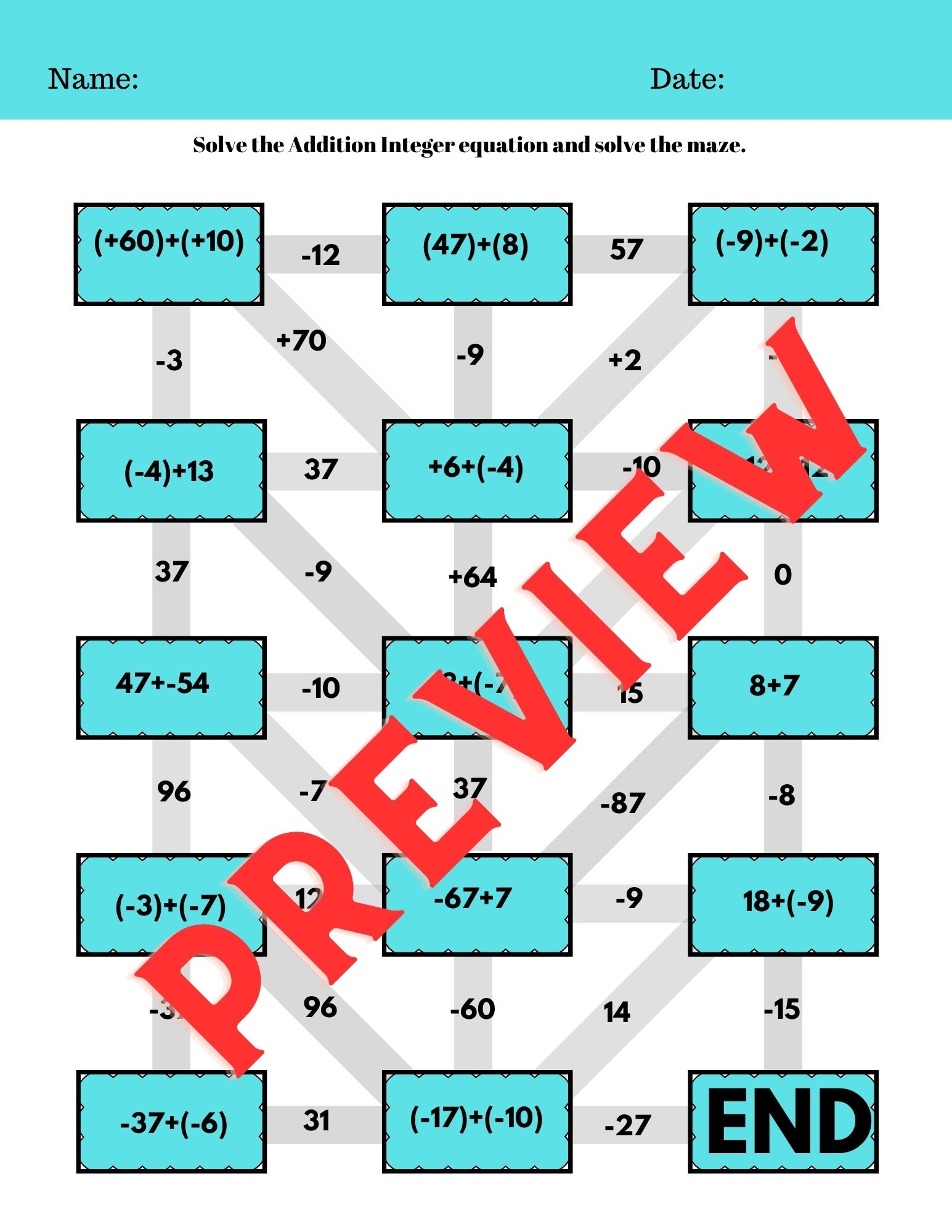 INTEGERS Maze Puzzle Middle School Math Classful