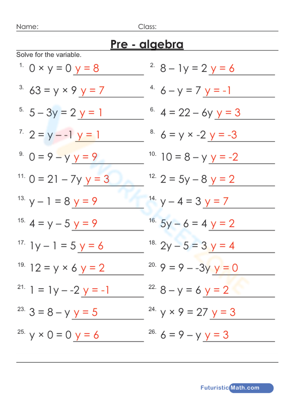 Introduction Pre Algebra Math Worksheet Introduction Pre Algebra Math Worksheet