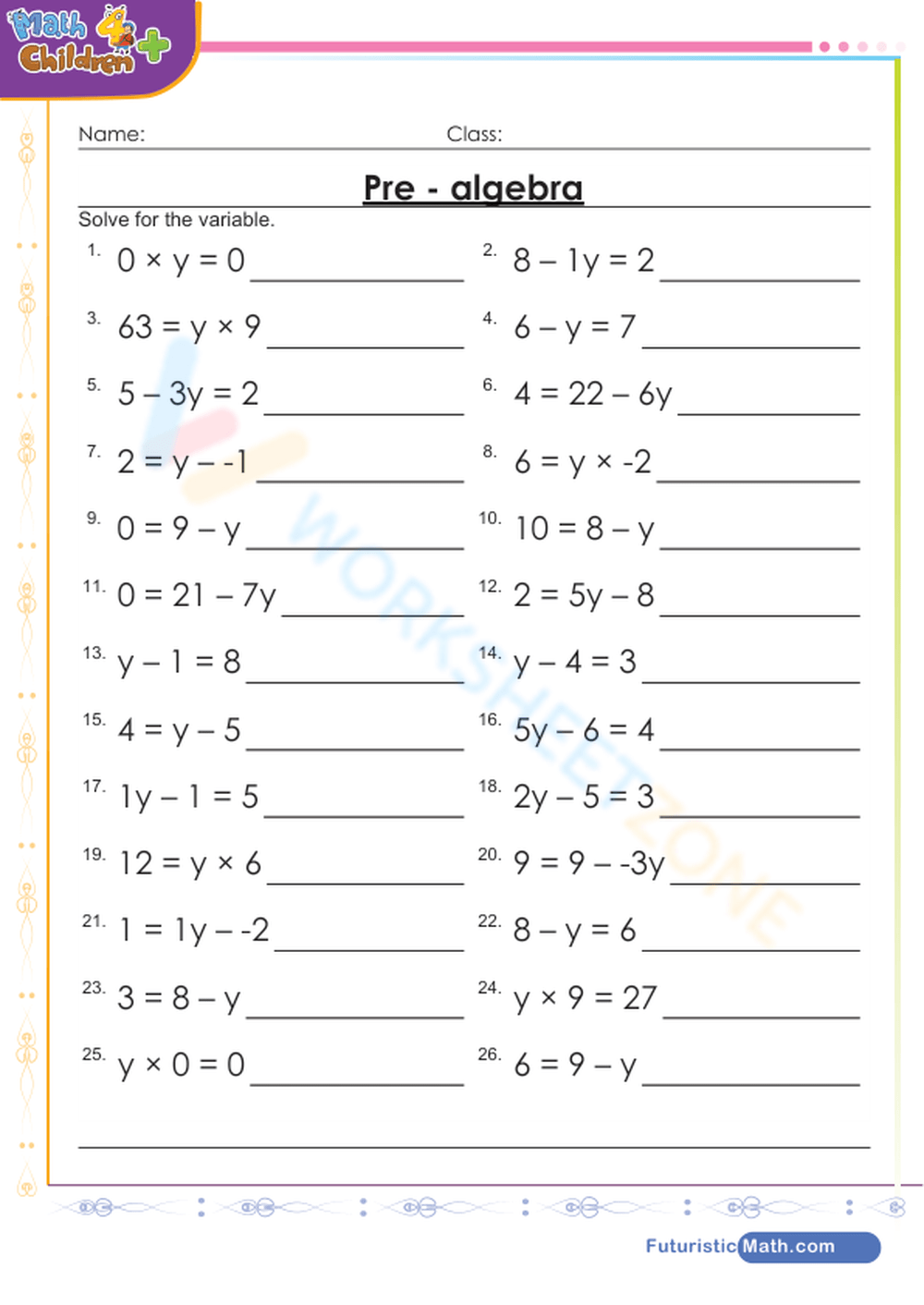 Introduction Pre Algebra Math Worksheet Introduction Pre Algebra Math Worksheet