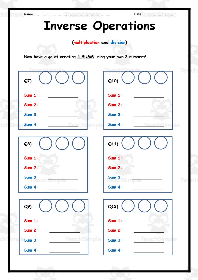 Free Printable Inverse Operations Worksheets Free Printable Inverse Operations Worksheets