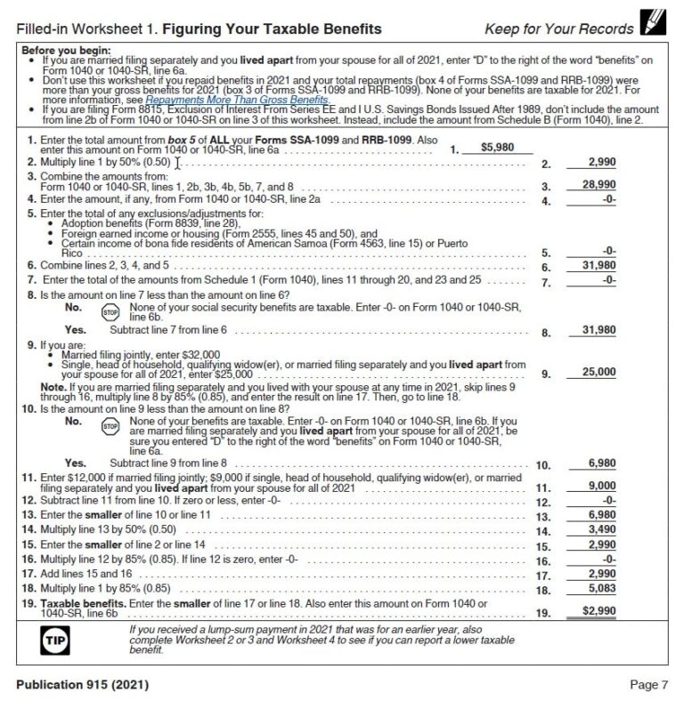 IRS Publication 915 Worksheet 1 Understanding Your Taxable Benefits