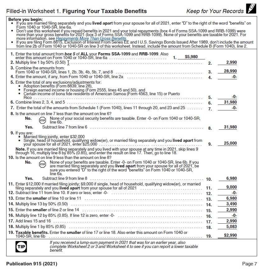 IRS Publication 915 Worksheet 1 Understanding Your Taxable Benefits