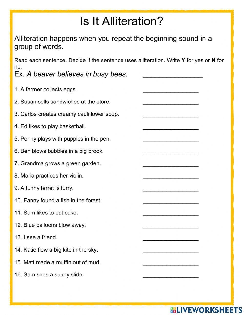 Is It Alliteration Worksheet Live Worksheets Worksheets Library Is It Alliteration Worksheet Live Worksheets Worksheets Library