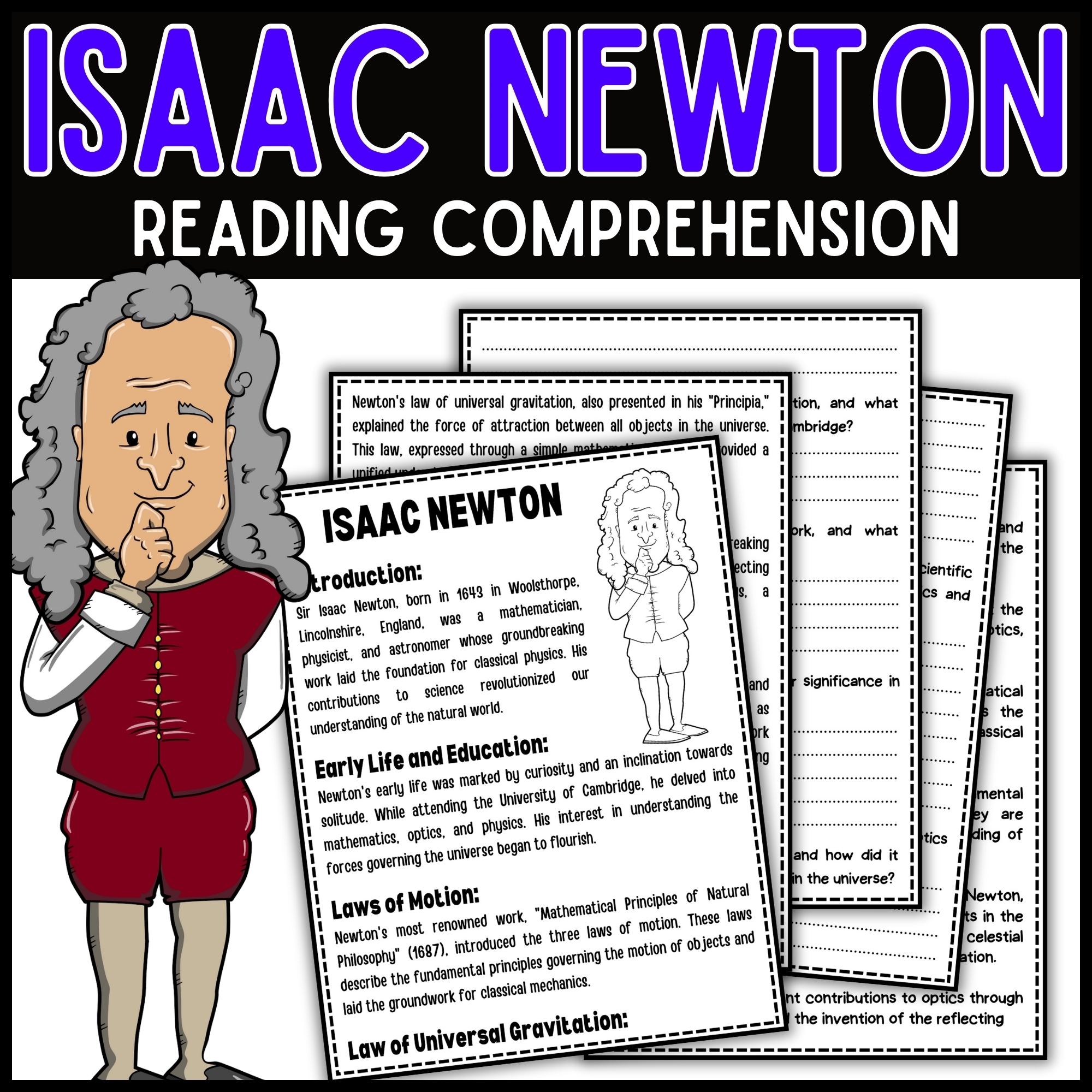 Isaac Newton Reading Comprehension Passage U0026 Questions Made By Teachers Isaac Newton Reading Comprehension Passage U0026 Questions Made By Teachers