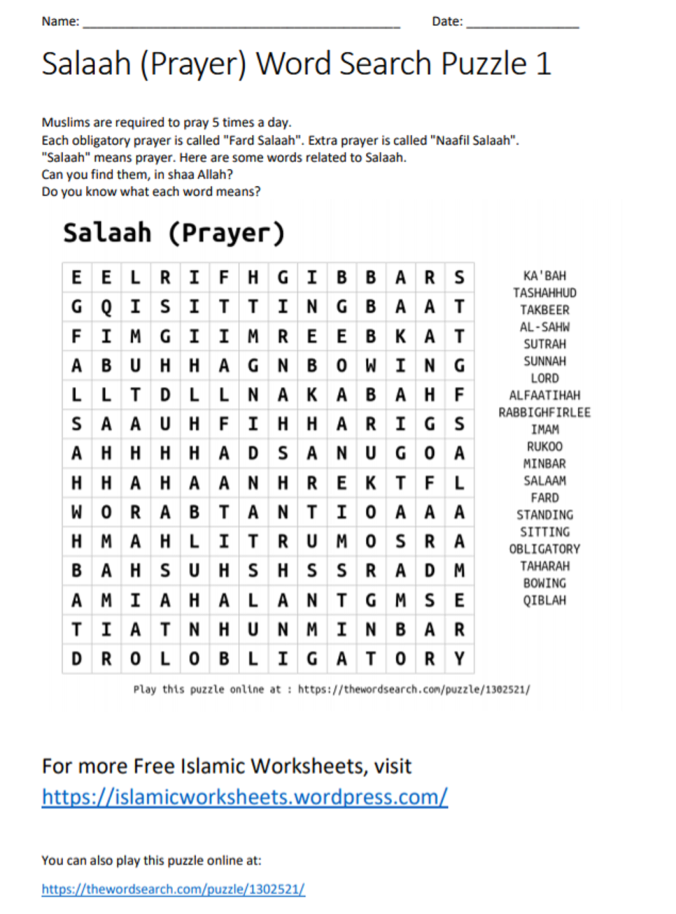 Islamic Worksheets For Children Free Printables For Muslim Kids Worksheets Library