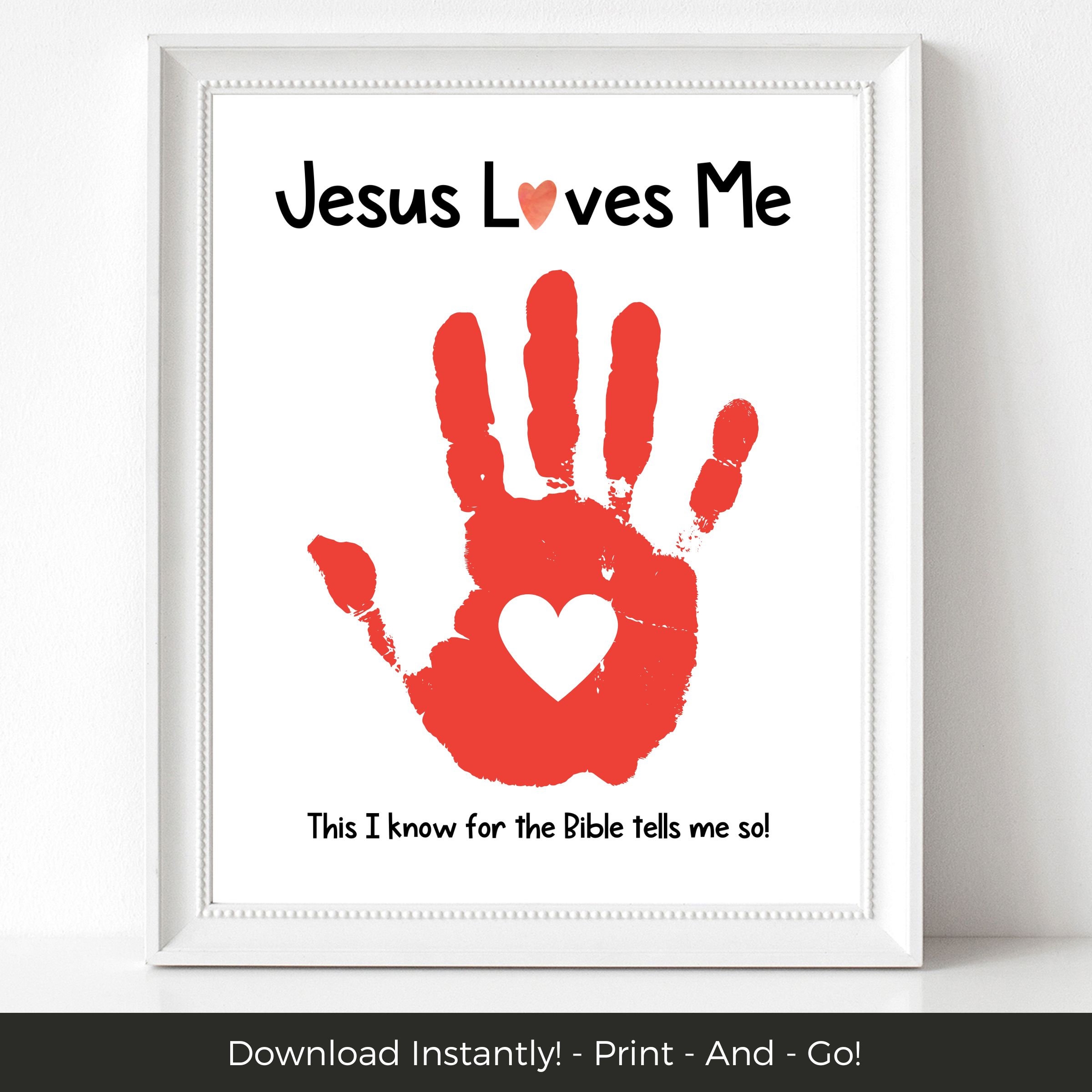 Jesus Loves Me Printable Christian Handprint Art Handprint Craft Christian Preschool Activity Sunday School Children s Bible Activities Etsy