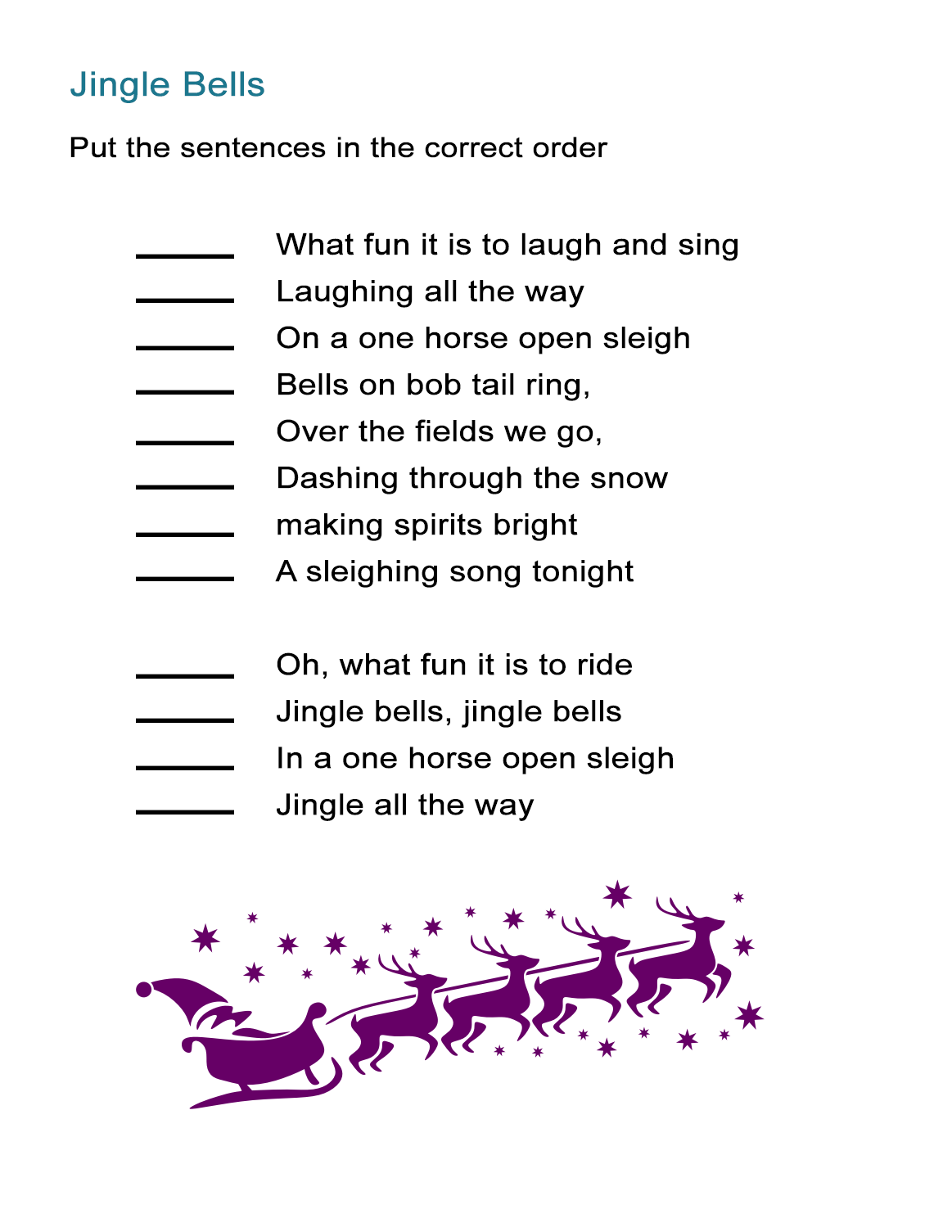 Jingle Bells For Kids Worksheet Re order The Song Lyrics Activity ALL ESL Jingle Bells For Kids Worksheet Re order The Song Lyrics Activity ALL ESL