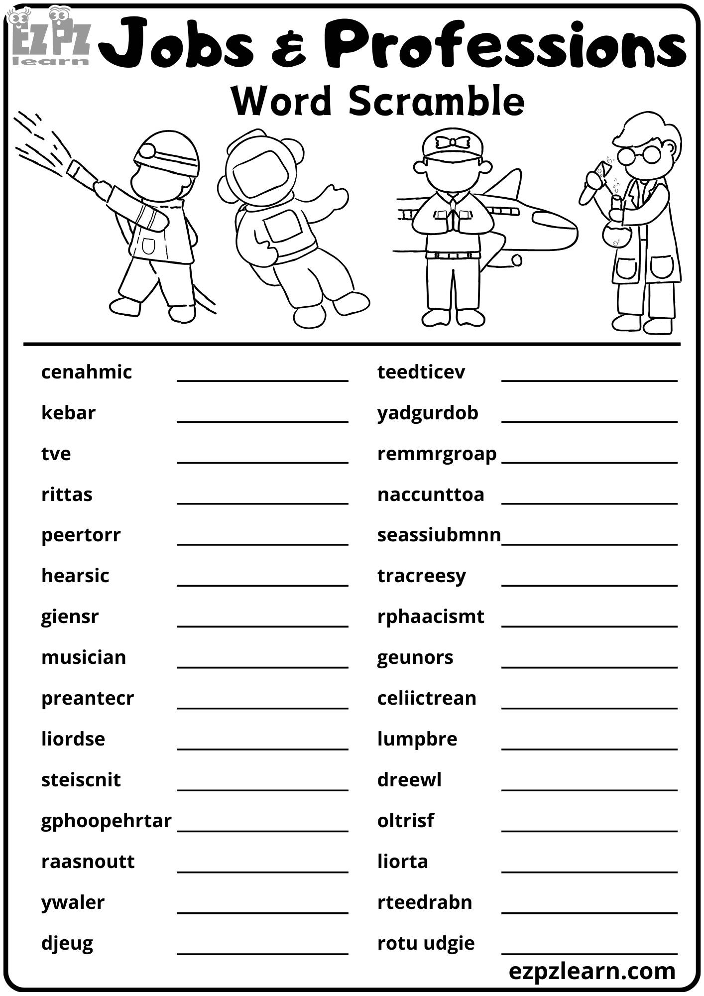 Jobs And Professions Word Scramble 30 Word Activity Free Printable PDF Ezpzlearn Jobs And Professions Word Scramble 30 Word Activity Free Printable PDF Ezpzlearn