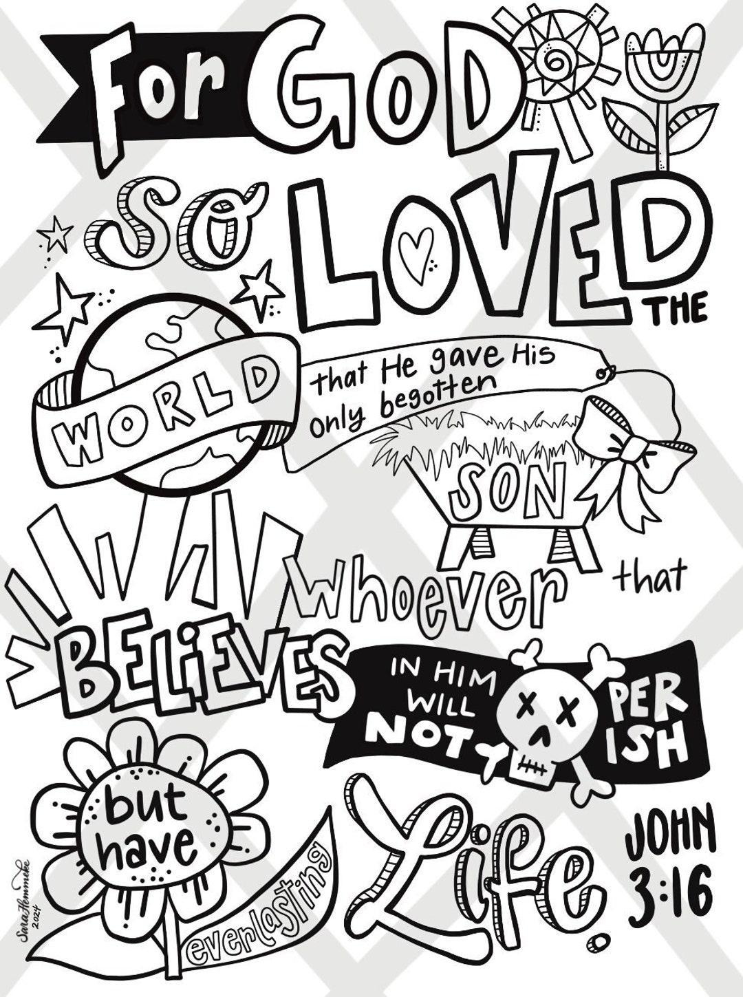 John 3 16 Coloring Page Digital Download Etsy