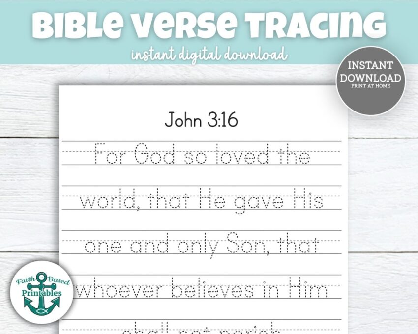 John 3 16 Scripture Tracing Sheet Bible Memory Verse Memorization Christian Homeschool Handwriting Practice Trace Worksheet Printable 3 16 Etsy