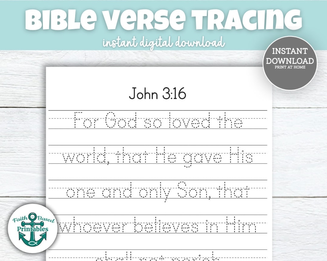 John 3 16 Scripture Tracing Sheet Bible Memory Verse Memorization Christian Homeschool Handwriting Practice Trace Worksheet Printable 3 16 Etsy