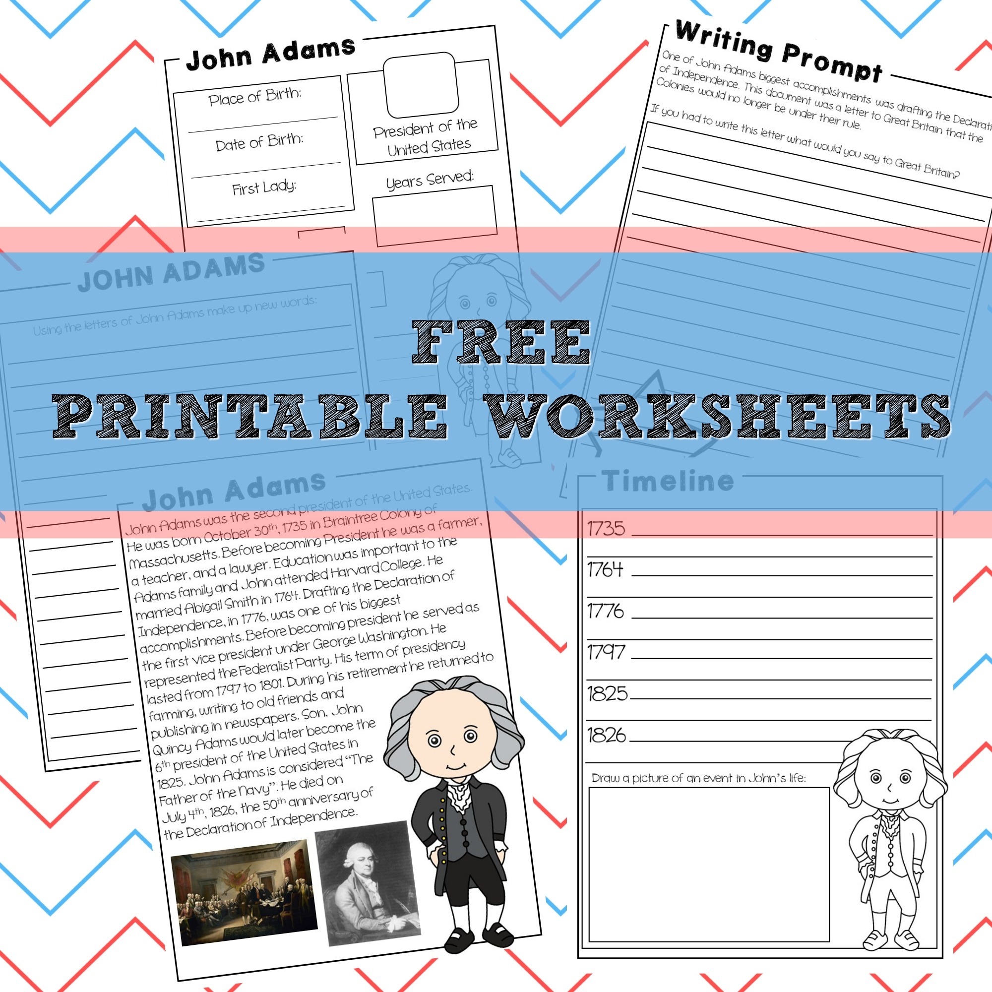 John Adams Homeschool Unit Study American Presidents Social Studies History Free Printable Calm Wave