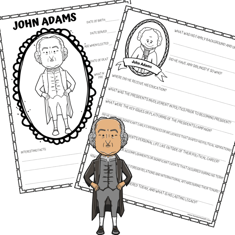 John Adams Worksheets Printable Unit Study For Kids
