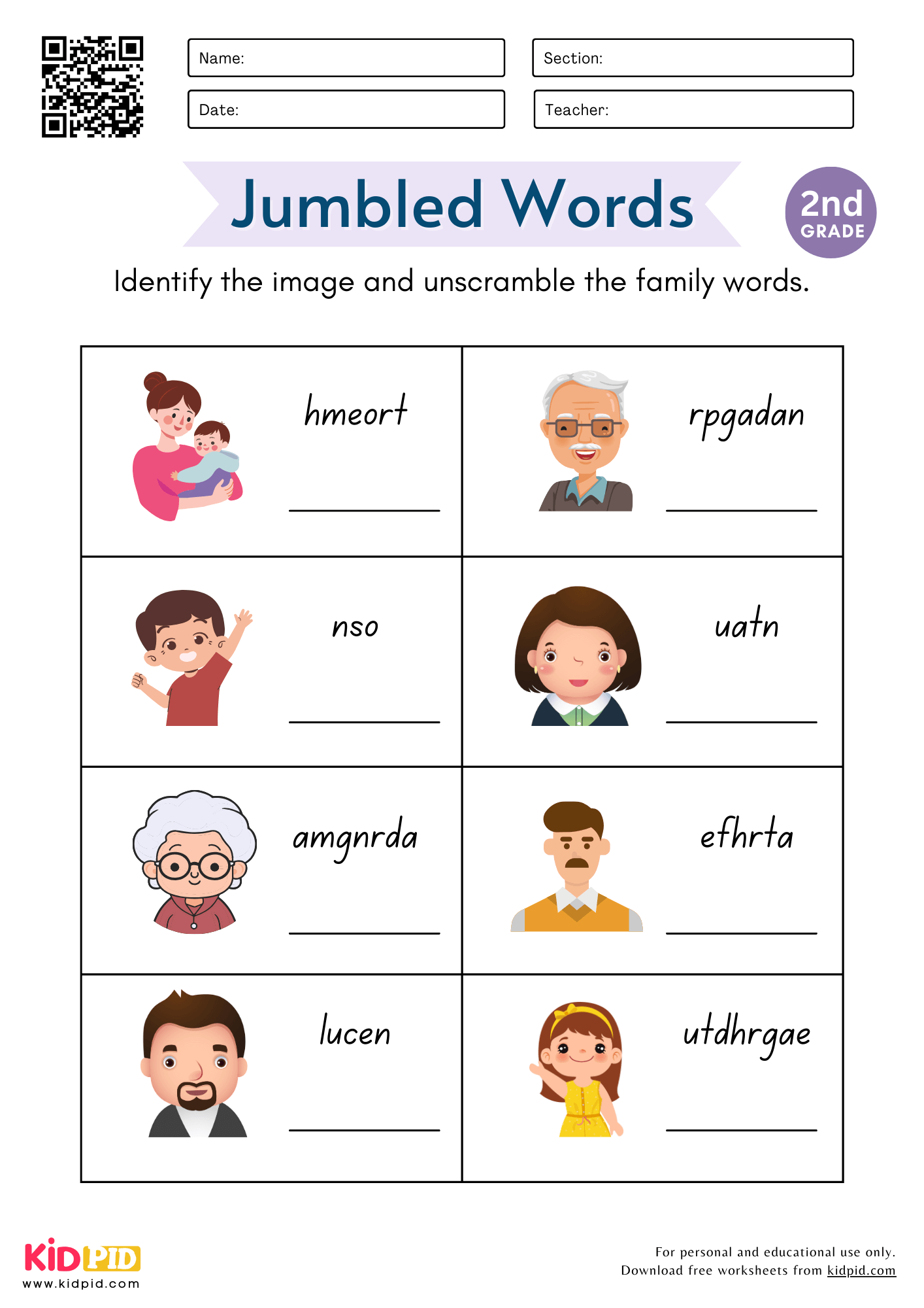 Jumbled Family Words Worksheet For Grade 2 Kidpid