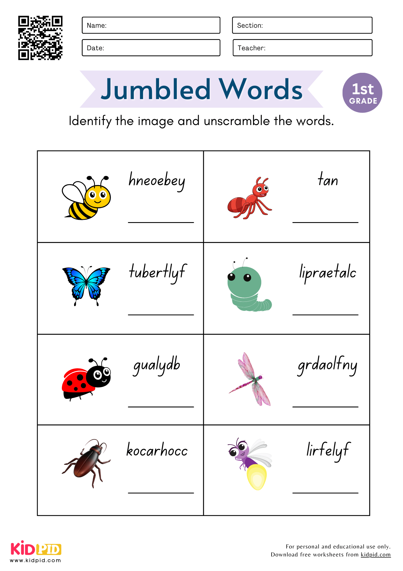 Jumbled Insects Words Worksheet For Grade 1 Kidpid Jumbled Insects Words Worksheet For Grade 1 Kidpid