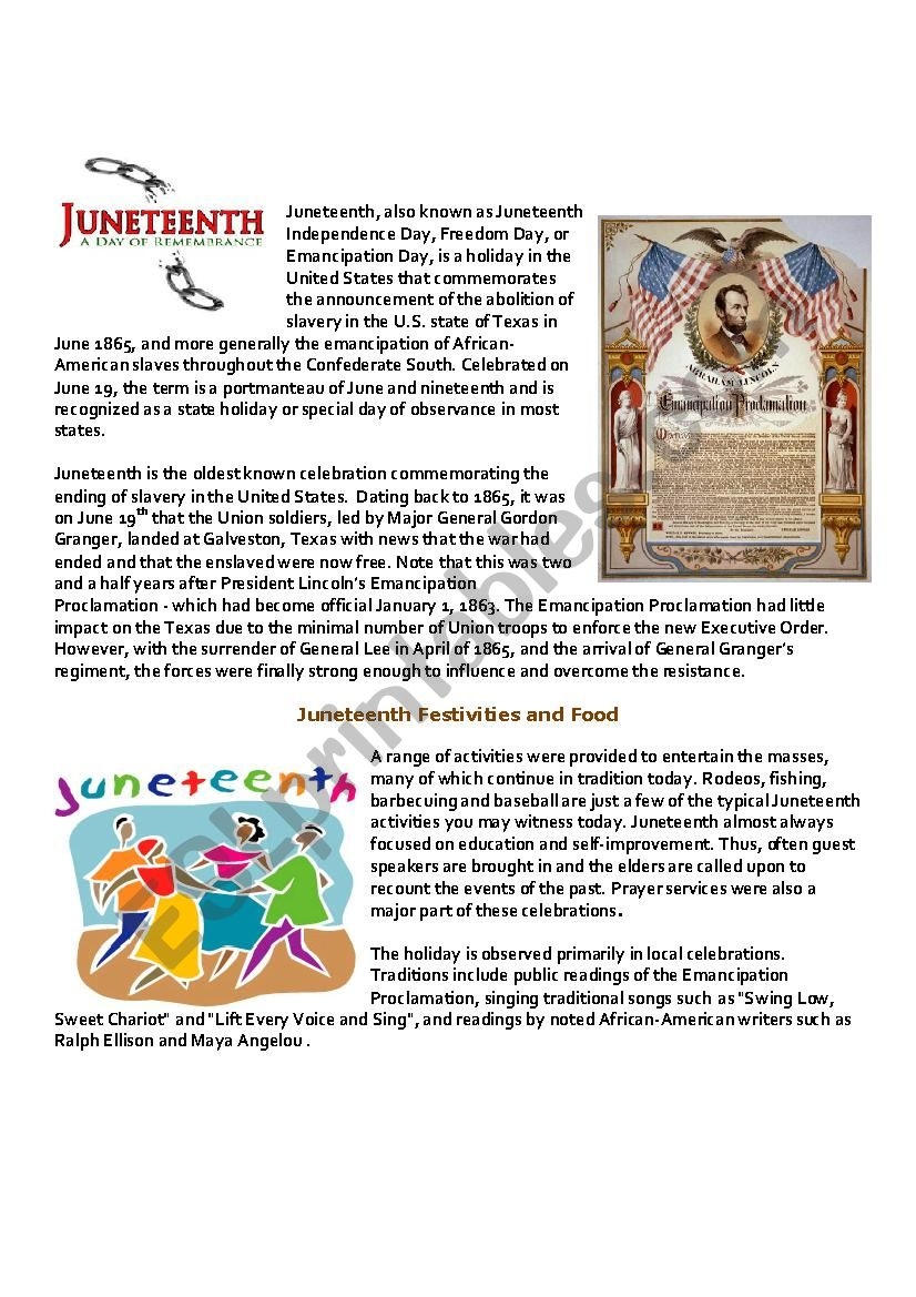 Juneteenth Day ESL Worksheet By Snaz71 Juneteenth Day ESL Worksheet By Snaz71