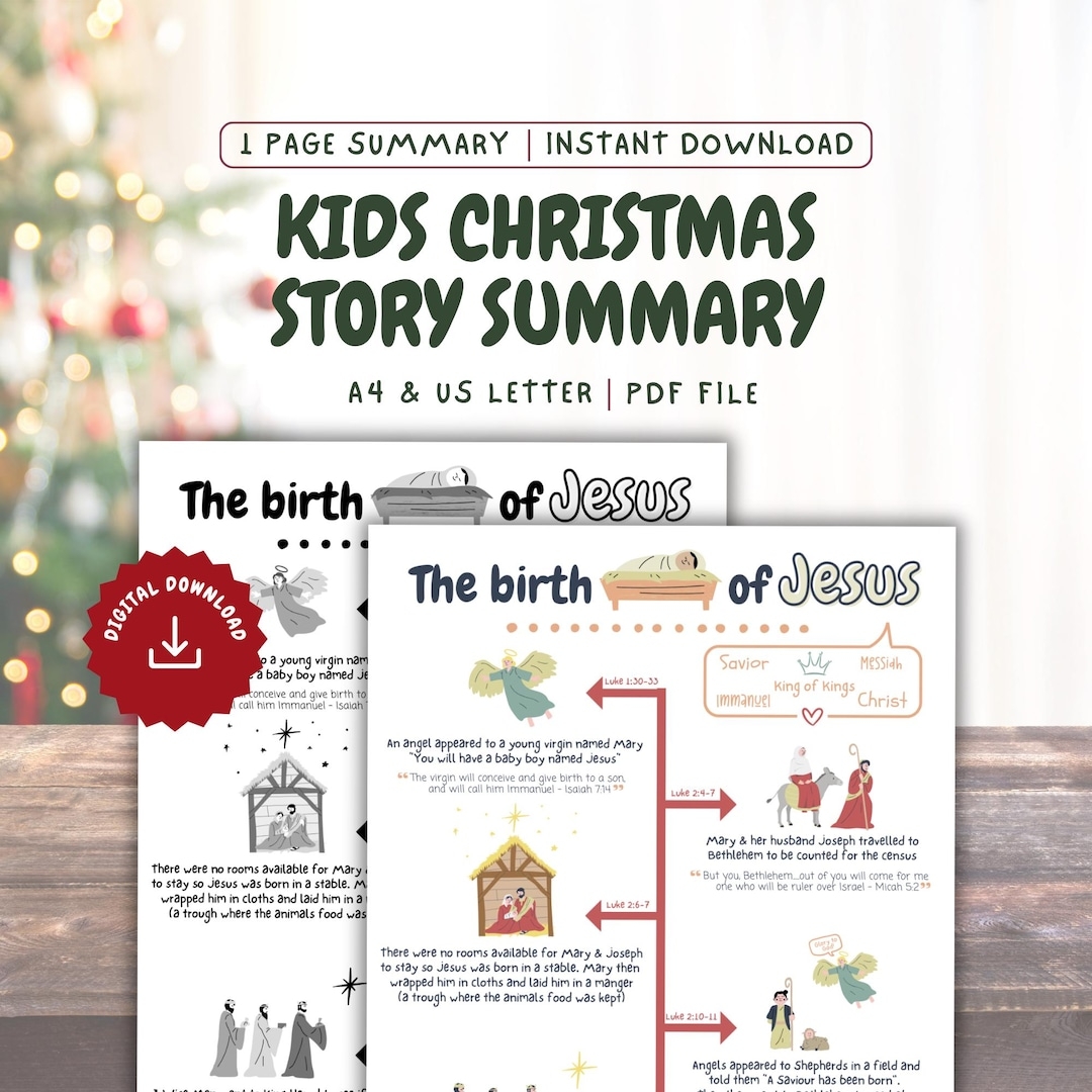Kids Christmas Story Printable Advent Story Of Jesus Birth Summary Children Christmas Sunday School Activity Nativity Story PDF Bible Story Etsy