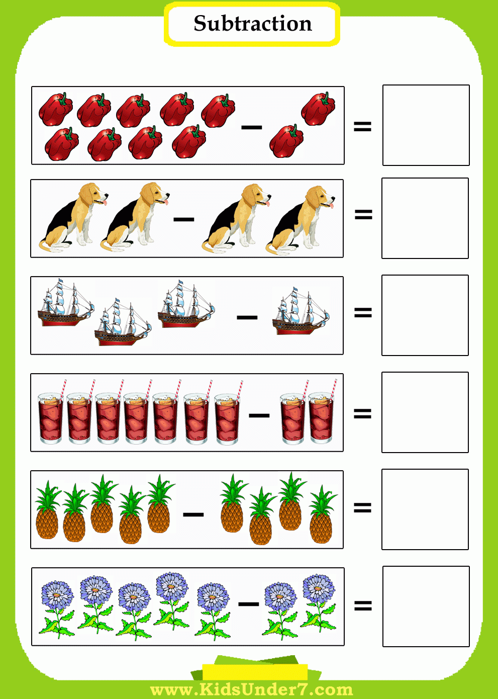Subtraction Worksheets Kindergarten Free