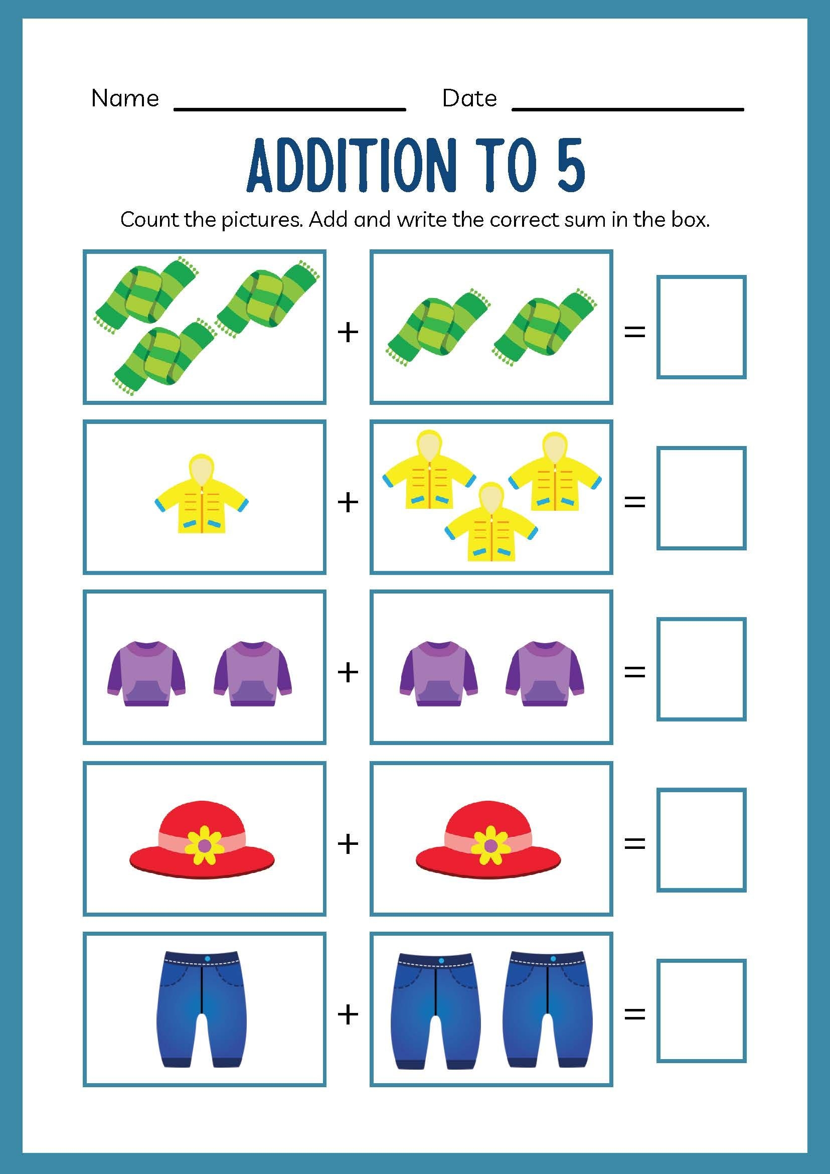 Addition Math Worksheets For Kindergarten