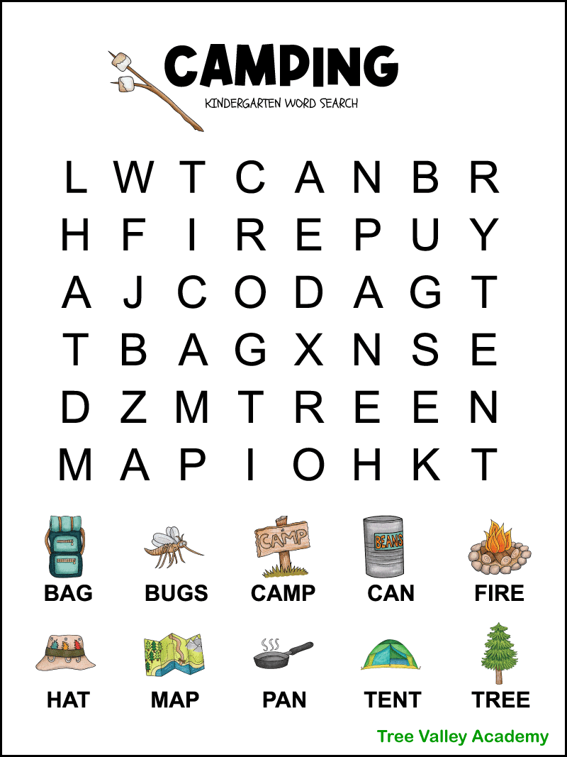 Kindergarten Camping Word Search Tree Valley Academy Kindergarten Camping Word Search Tree Valley Academy