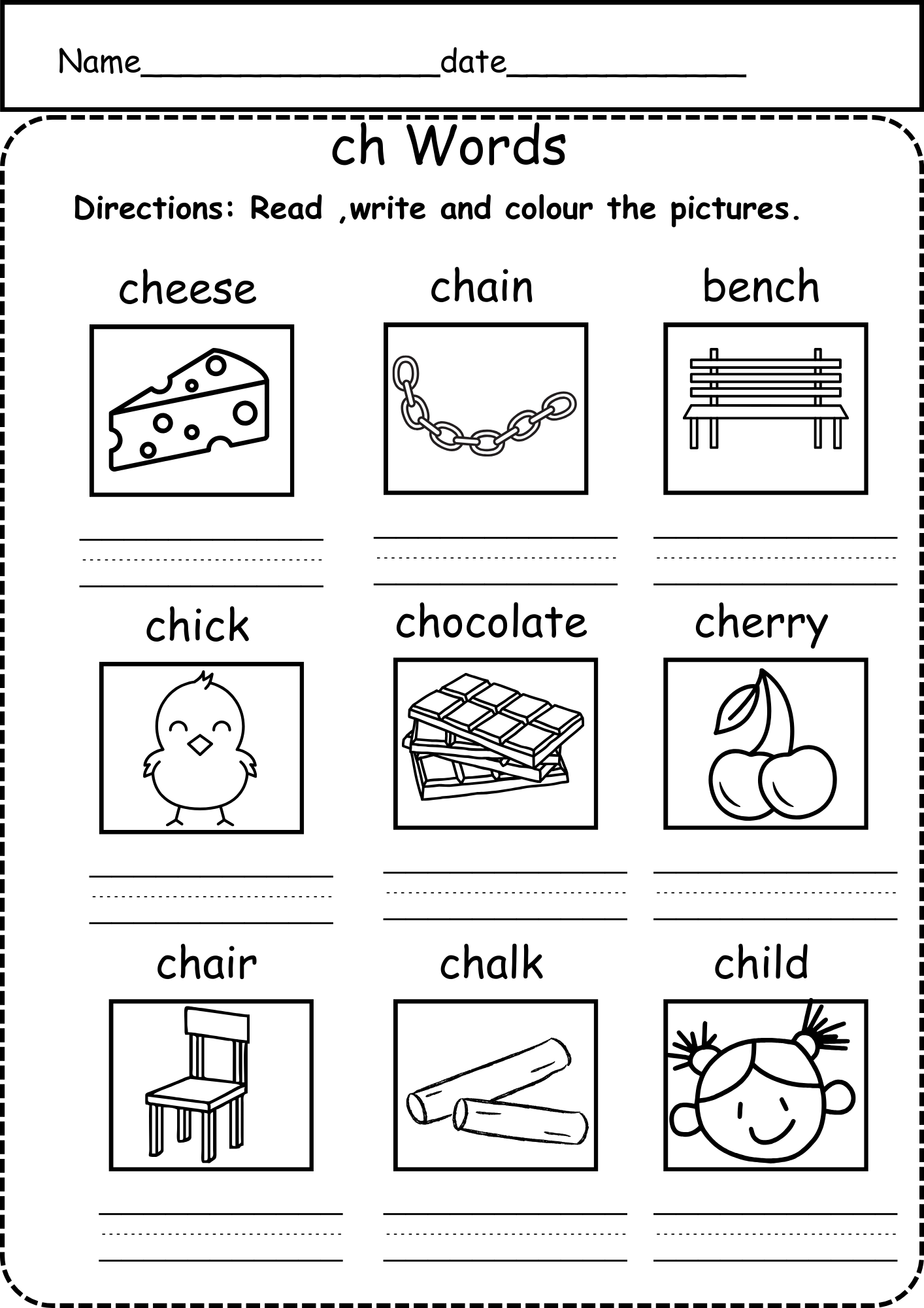 Kindergarten ch Words phonics No Prep Worksheets Summer Pack Diagraphs 15 Pages Kindergarten ch Words phonics No Prep Worksheets Summer Pack Diagraphs 15 Pages