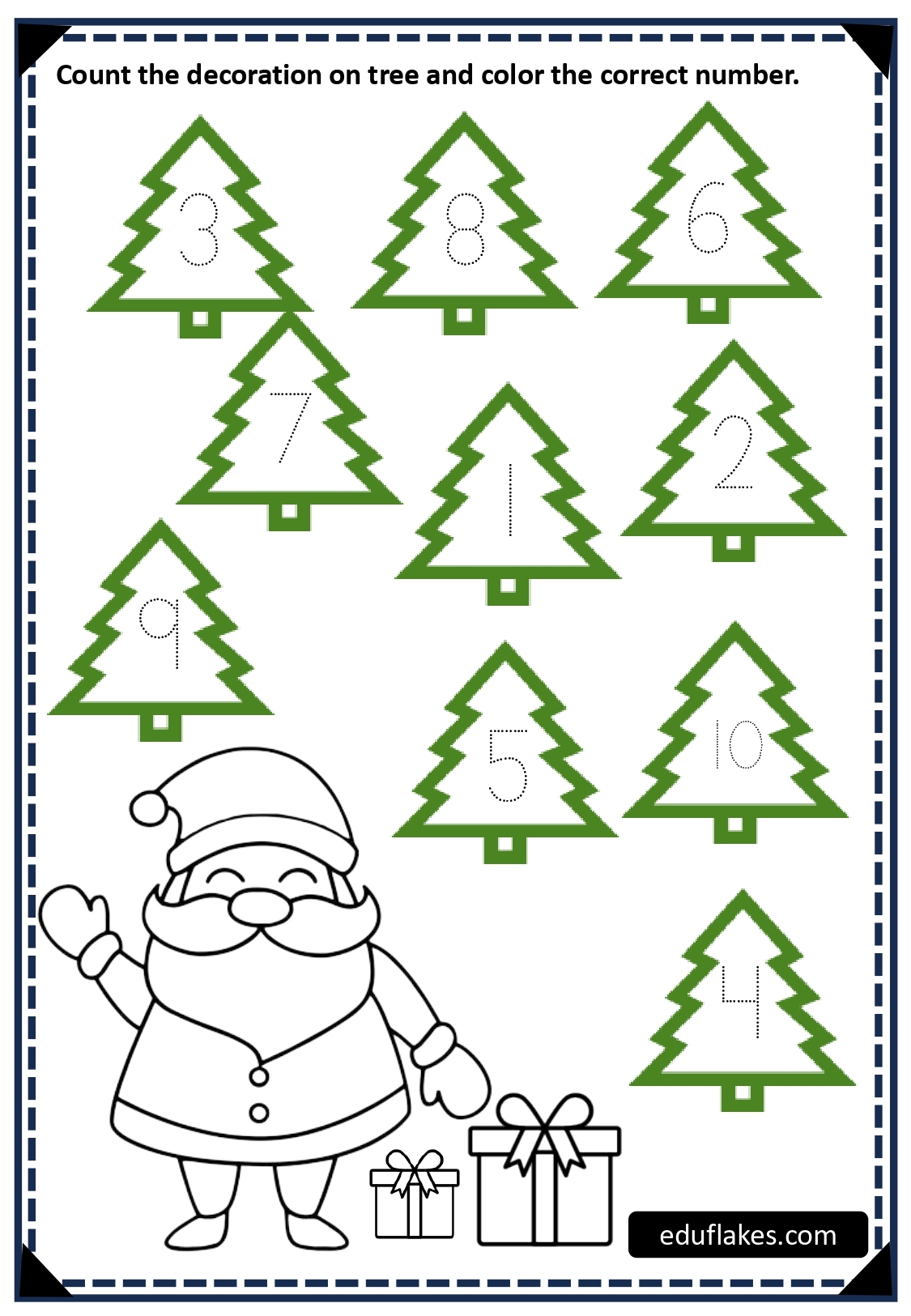Kindergarten Christmas Free Worksheet Count And Trace Printable PDF Eduflakes