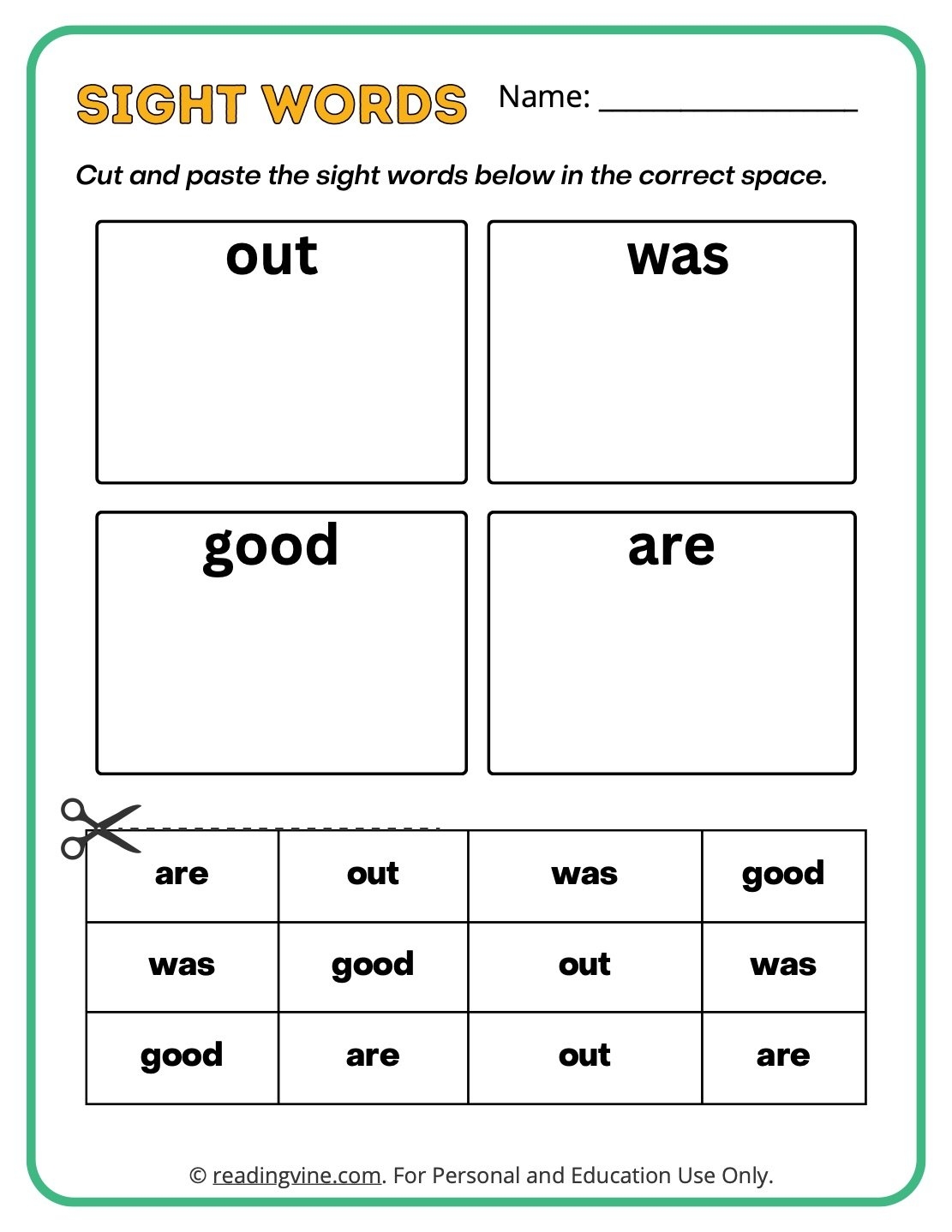 Kindergarten Cut And Paste Sight Words image ReadingVine Worksheets Library Kindergarten Cut And Paste Sight Words image ReadingVine Worksheets Library