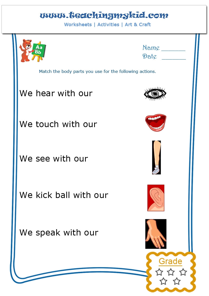 Kindergarten Learning Match The Body Parts Worksheet 1 Kindergarten Learning Match The Body Parts Worksheet 1