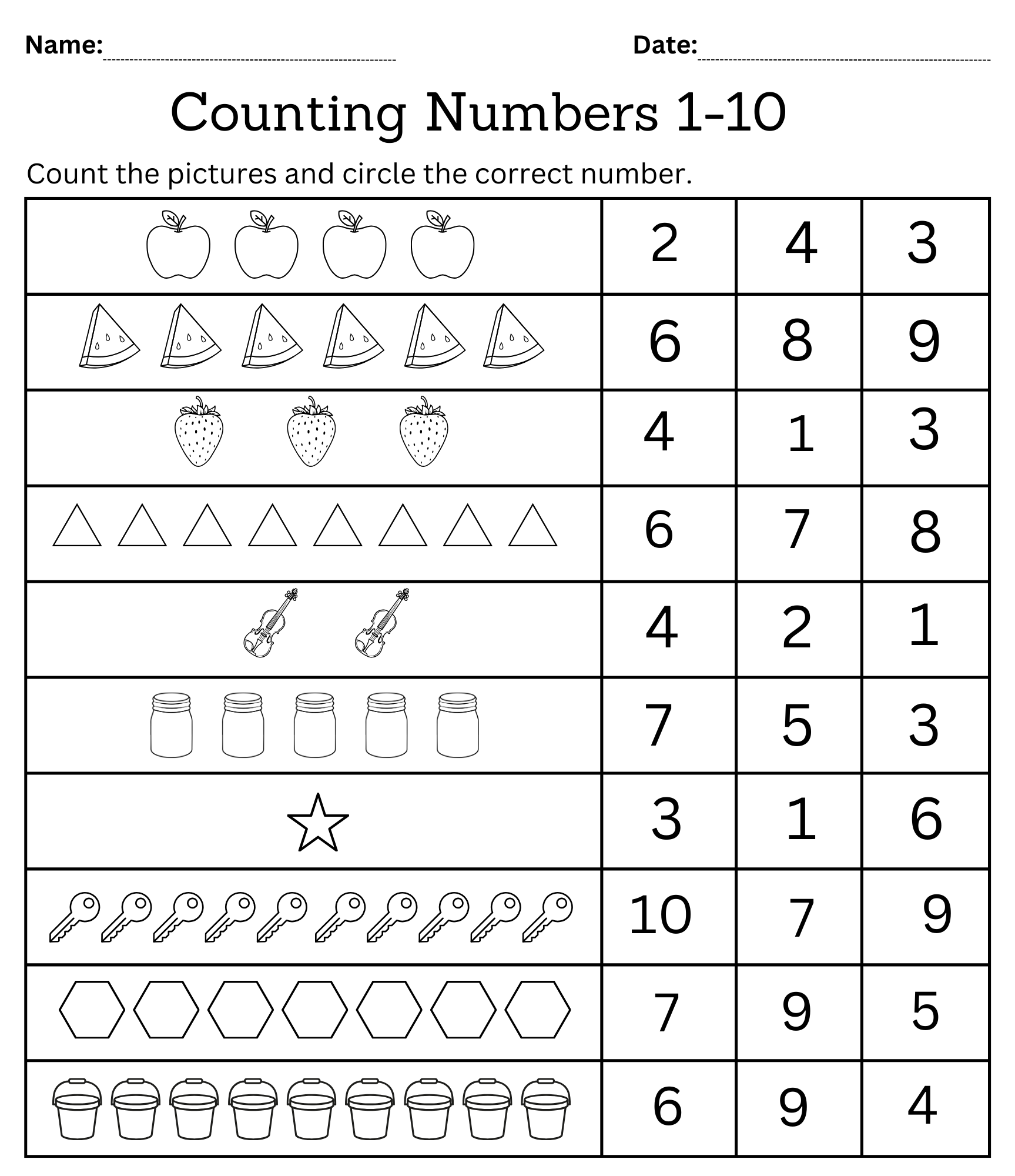 Kindergarten Math Counting Objects Worksheets 1 10 Black And White Kindergarten Math Counting Objects Worksheets 1 10 Black And White