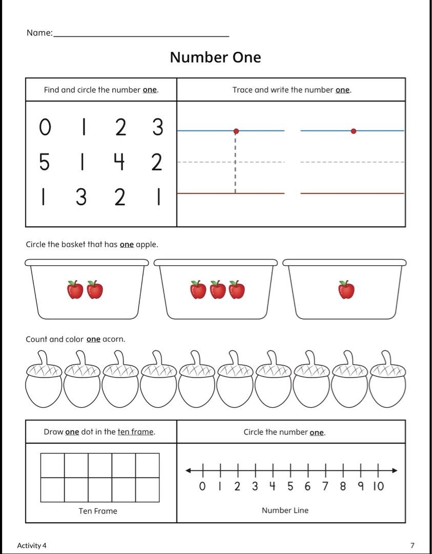 Kindergarten Maths 1 Worksheet Number Learning For Children 