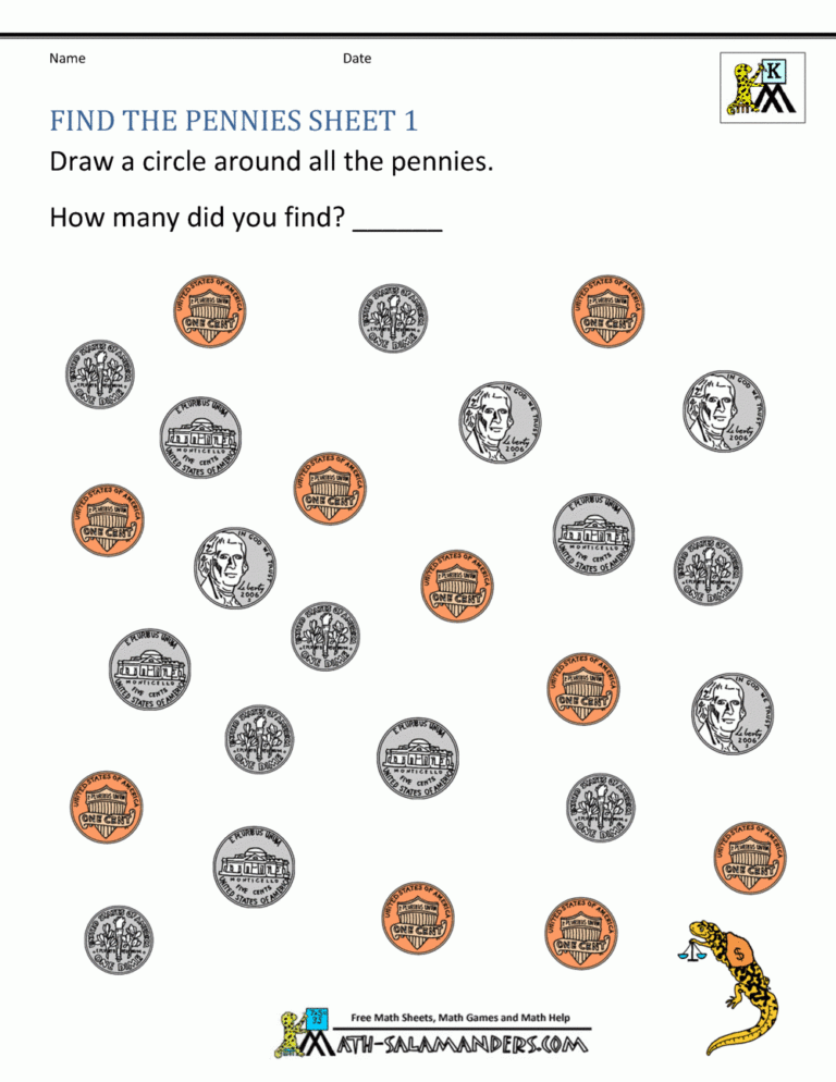 Kindergarten Money Worksheets 1st Grade